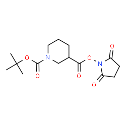 ChemSpider 2D Image | 2-Methyl-2-propanyl 3-{[(2,5-dioxo-1-pyrrolidinyl)oxy]carbonyl}-1-piperidinecarboxylate | C15H22N2O6