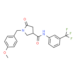 ChemSpider 2D Image | 1-(4-Methoxybenzyl)-5-oxo-N-[3-(trifluoromethyl)phenyl]-3-pyrrolidinecarboxamide | C20H19F3N2O3