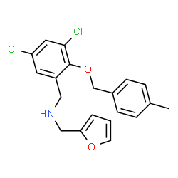 ChemSpider 2D Image | 1-{3,5-Dichloro-2-[(4-methylbenzyl)oxy]phenyl}-N-(2-furylmethyl)methanamine | C20H19Cl2NO2
