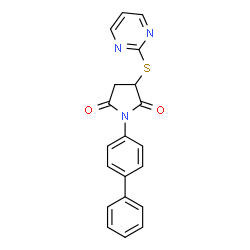 ChemSpider 2D Image | 1-(4-Biphenylyl)-3-(2-pyrimidinylsulfanyl)-2,5-pyrrolidinedione | C20H15N3O2S