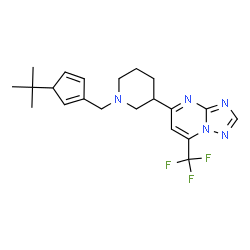 ChemSpider 2D Image | 5-(1-{[3-(2-Methyl-2-propanyl)-1,4-cyclopentadien-1-yl]methyl}-3-piperidinyl)-7-(trifluoromethyl)[1,2,4]triazolo[1,5-a]pyrimidine | C21H26F3N5