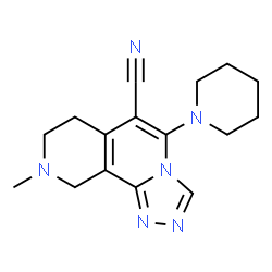 ChemSpider 2D Image | 9-Methyl-5-(1-piperidinyl)-7,8,9,10-tetrahydro[1,2,4]triazolo[3,4-a][2,7]naphthyridine-6-carbonitrile | C16H20N6