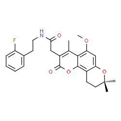 ChemSpider 2D Image | N-[2-(2-Fluorophenyl)ethyl]-2-(5-methoxy-4,8,8-trimethyl-2-oxo-9,10-dihydro-2H,8H-pyrano[2,3-f]chromen-3-yl)acetamide | C26H28FNO5