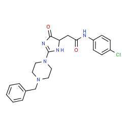 ChemSpider 2D Image | 2-[2-(4-Benzyl-1-piperazinyl)-4-oxo-4,5-dihydro-1H-imidazol-5-yl]-N-(4-chlorophenyl)acetamide | C22H24ClN5O2