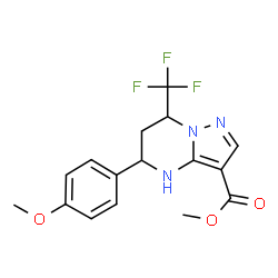 ChemSpider 2D Image | Methyl 5-(4-methoxyphenyl)-7-(trifluoromethyl)-4,5,6,7-tetrahydropyrazolo[1,5-a]pyrimidine-3-carboxylate | C16H16F3N3O3