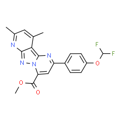 ChemSpider 2D Image | Methyl 2-[4-(difluoromethoxy)phenyl]-8,10-dimethylpyrido[2',3':3,4]pyrazolo[1,5-a]pyrimidine-4-carboxylate | C20H16F2N4O3