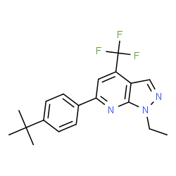 ChemSpider 2D Image | 1-Ethyl-6-[4-(2-methyl-2-propanyl)phenyl]-4-(trifluoromethyl)-1H-pyrazolo[3,4-b]pyridine | C19H20F3N3