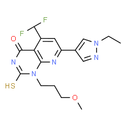 ChemSpider 2D Image | 5-(Difluoromethyl)-7-(1-ethyl-1H-pyrazol-4-yl)-1-(3-methoxypropyl)-2-thioxo-2,3-dihydropyrido[2,3-d]pyrimidin-4(1H)-one | C17H19F2N5O2S