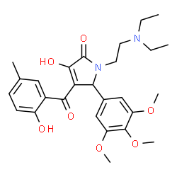 ChemSpider 2D Image | 1-[2-(Diethylamino)ethyl]-3-hydroxy-4-(2-hydroxy-5-methylbenzoyl)-5-(3,4,5-trimethoxyphenyl)-1,5-dihydro-2H-pyrrol-2-one | C27H34N2O7