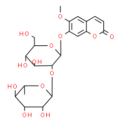 ChemSpider 2D Image | 6-Methoxy-2-oxo-2H-chromen-7-yl 2-O-(6-deoxyhexopyranosyl)hexopyranoside | C22H28O13