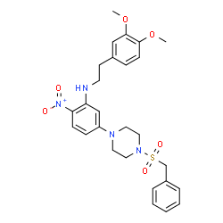 ChemSpider 2D Image | 5-[4-(Benzylsulfonyl)-1-piperazinyl]-N-[2-(3,4-dimethoxyphenyl)ethyl]-2-nitroaniline | C27H32N4O6S