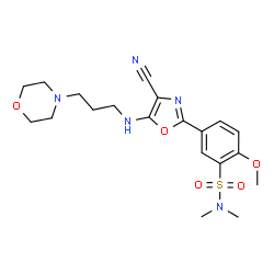ChemSpider 2D Image | 5-(4-Cyano-5-{[3-(4-morpholinyl)propyl]amino}-1,3-oxazol-2-yl)-2-methoxy-N,N-dimethylbenzenesulfonamide | C20H27N5O5S
