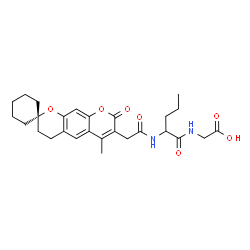 ChemSpider 2D Image | N-[(6'-Methyl-8'-oxo-3',4'-dihydro-8'H-spiro[cyclohexane-1,2'-pyrano[3,2-g]chromen]-7'-yl)acetyl]norvalylglycine | C27H34N2O7