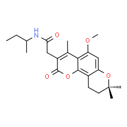 ChemSpider 2D Image | N-sec-Butyl-2-(5-methoxy-4,8,8-trimethyl-2-oxo-9,10-dihydro-2H,8H-pyrano[2,3-f]chromen-3-yl)acetamide | C22H29NO5