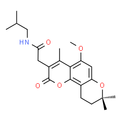 ChemSpider 2D Image | N-Isobutyl-2-(5-methoxy-4,8,8-trimethyl-2-oxo-9,10-dihydro-2H,8H-pyrano[2,3-f]chromen-3-yl)acetamide | C22H29NO5