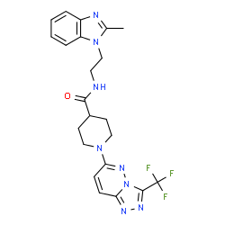 ChemSpider 2D Image | N-[2-(2-Methyl-1H-benzimidazol-1-yl)ethyl]-1-[3-(trifluoromethyl)[1,2,4]triazolo[4,3-b]pyridazin-6-yl]-4-piperidinecarboxamide | C22H23F3N8O