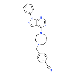 ChemSpider 2D Image | 4-{[4-(1-Phenyl-1H-pyrazolo[3,4-d]pyrimidin-4-yl)-1,4-diazepan-1-yl]methyl}benzonitrile | C24H23N7
