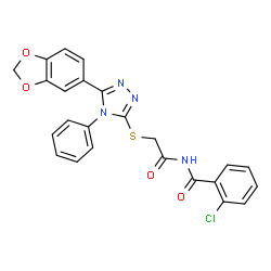 ChemSpider 2D Image | N-({[5-(1,3-Benzodioxol-5-yl)-4-phenyl-4H-1,2,4-triazol-3-yl]sulfanyl}acetyl)-2-chlorobenzamide | C24H17ClN4O4S