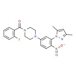 ChemSpider 2D Image | {4-[3-(3,5-Dimethyl-1H-pyrazol-1-yl)-4-nitrophenyl]-1-piperazinyl}(2-fluorophenyl)methanone | C22H22FN5O3
