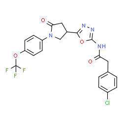 ChemSpider 2D Image | 2-(4-Chlorophenyl)-N-(5-{5-oxo-1-[4-(trifluoromethoxy)phenyl]-3-pyrrolidinyl}-1,3,4-oxadiazol-2-yl)acetamide | C21H16ClF3N4O4