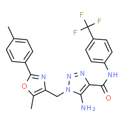 ChemSpider 2D Image | 5-Amino-1-{[5-methyl-2-(4-methylphenyl)-1,3-oxazol-4-yl]methyl}-N-[4-(trifluoromethyl)phenyl]-1H-1,2,3-triazole-4-carboxamide | C22H19F3N6O2
