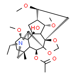 ChemSpider 2D Image | (1R,2S,4S,5R,6S,8R,12S,16R,19S,21S)-14-Ethyl-2-hydroxy-4,6,19-trimethoxy-16-methyl-9,11-dioxa-14-azaheptacyclo[10.7.2.1~2,5~.0~1,13~.0~3,8~.0~8,12~.0~16,20~]docos-21-yl acetate | C27H41NO8