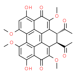 ChemSpider 2D Image | (1R,2R)-1,2-Diacetyl-5,10-dihydroxy-3,7,8,12-tetramethoxy-1,2-dihydrobenzo[ghi]perylene-4,11-dione | C30H24O10