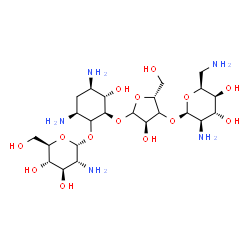 ChemSpider 2D Image | (2R,3S,4R,6S)-4,6-Diamino-2-{[(3xi)-3-O-(2,6-diamino-2,6-dideoxy-beta-L-idopyranosyl)-D-erythro-pentofuranosyl]oxy}-3-hydroxycyclohexyl 2-amino-2-deoxy-alpha-D-glucopyranoside | C23H45N5O14