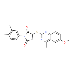 ChemSpider 2D Image | 1-(3,4-dimethylphenyl)-3-[(6-methoxy-4-methyl-2-quinazolinyl)thio]-2,5-pyrrolidinedione | C22H21N3O3S