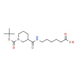 ChemSpider 2D Image | 6-{[(1-{[(2-Methyl-2-propanyl)oxy]carbonyl}-3-piperidinyl)carbonyl]amino}hexanoic acid | C17H30N2O5