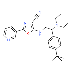 ChemSpider 2D Image | 5-({2-(Diethylamino)-2-[4-(2-methyl-2-propanyl)phenyl]ethyl}amino)-2-(3-pyridinyl)-1,3-oxazole-4-carbonitrile | C25H31N5O