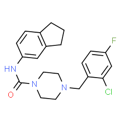 ChemSpider 2D Image | 4-(2-Chloro-4-fluorobenzyl)-N-(2,3-dihydro-1H-inden-5-yl)-1-piperazinecarboxamide | C21H23ClFN3O