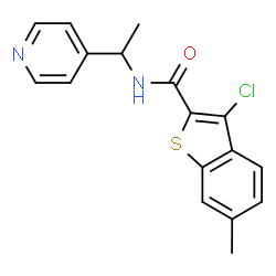 ChemSpider 2D Image | 3-Chloro-6-methyl-N-[1-(4-pyridinyl)ethyl]-1-benzothiophene-2-carboxamide | C17H15ClN2OS