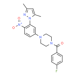 ChemSpider 2D Image | {4-[3-(3,5-Dimethyl-1H-pyrazol-1-yl)-4-nitrophenyl]-1-piperazinyl}(4-fluorophenyl)methanone | C22H22FN5O3