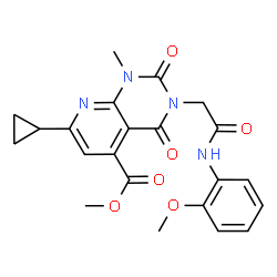 ChemSpider 2D Image | Methyl 7-cyclopropyl-3-{2-[(2-methoxyphenyl)amino]-2-oxoethyl}-1-methyl-2,4-dioxo-1,2,3,4-tetrahydropyrido[2,3-d]pyrimidine-5-carboxylate | C22H22N4O6