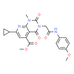 ChemSpider 2D Image | Methyl 7-cyclopropyl-3-{2-[(4-methoxyphenyl)amino]-2-oxoethyl}-1-methyl-2,4-dioxo-1,2,3,4-tetrahydropyrido[2,3-d]pyrimidine-5-carboxylate | C22H22N4O6