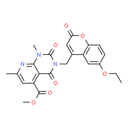ChemSpider 2D Image | Methyl 3-[(6-ethoxy-2-oxo-2H-chromen-4-yl)methyl]-1,7-dimethyl-2,4-dioxo-1,2,3,4-tetrahydropyrido[2,3-d]pyrimidine-5-carboxylate | C23H21N3O7