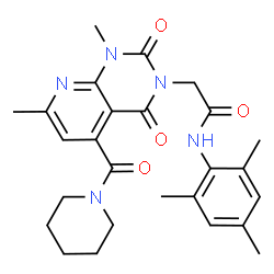 ChemSpider 2D Image | 2-[1,7-Dimethyl-2,4-dioxo-5-(1-piperidinylcarbonyl)-1,4-dihydropyrido[2,3-d]pyrimidin-3(2H)-yl]-N-mesitylacetamide | C26H31N5O4