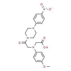 ChemSpider 2D Image | [(4-Methoxyphenyl){2-[4-(4-nitrophenyl)-1-piperazinyl]-2-oxoethyl}amino]acetic acid | C21H24N4O6