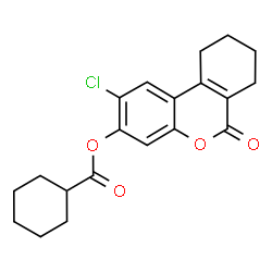 ChemSpider 2D Image | 2-Chloro-6-oxo-7,8,9,10-tetrahydro-6H-benzo[c]chromen-3-yl cyclohexanecarboxylate | C20H21ClO4