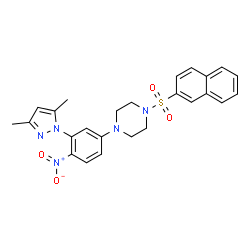 ChemSpider 2D Image | 1-[3-(3,5-Dimethyl-1H-pyrazol-1-yl)-4-nitrophenyl]-4-(2-naphthylsulfonyl)piperazine | C25H25N5O4S