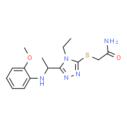 ChemSpider 2D Image | 2-[(4-Ethyl-5-{1-[(2-methoxyphenyl)amino]ethyl}-4H-1,2,4-triazol-3-yl)sulfanyl]acetamide | C15H21N5O2S