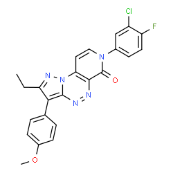 ChemSpider 2D Image | 7-(3-Chloro-4-fluorophenyl)-2-ethyl-3-(4-methoxyphenyl)pyrazolo[5,1-c]pyrido[4,3-e][1,2,4]triazin-6(7H)-one | C23H17ClFN5O2