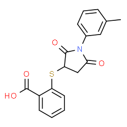 ChemSpider 2D Image | 2-{[1-(3-Methylphenyl)-2,5-dioxo-3-pyrrolidinyl]sulfanyl}benzoic acid | C18H15NO4S
