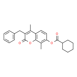 ChemSpider 2D Image | 3-Benzyl-4,8-dimethyl-2-oxo-2H-chromen-7-yl cyclohexanecarboxylate | C25H26O4