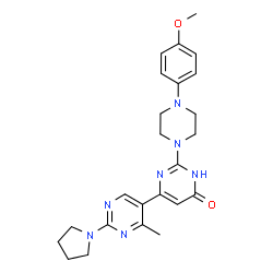 ChemSpider 2D Image | 2-[4-(4-Methoxyphenyl)-1-piperazinyl]-4'-methyl-2'-(1-pyrrolidinyl)-4,5'-bipyrimidin-6(1H)-one | C24H29N7O2