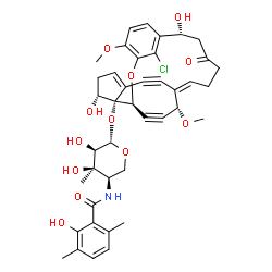 ChemSpider 2D Image | (1S,8R,13Z,20R,21S,24R)-25-Chloro-8,20-dihydroxy-4,24-dimethoxy-10-oxo-2-oxatetracyclo[12.7.3.1~3,7~.0~17,21~]pentacosa-3(25),4,6,13,17-pentaene-15,22-diyn-21-yl 4-deoxy-4-[(2-hydroxy-3,6-dimethylbenz
oyl)amino]-3-C-methyl-beta-D-ribopyranoside | C41H44ClNO12
