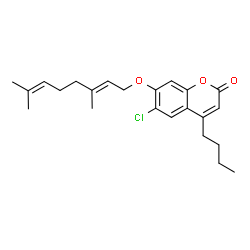 ChemSpider 2D Image | 4-Butyl-6-chloro-7-{[(2E)-3,7-dimethyl-2,6-octadien-1-yl]oxy}-2H-chromen-2-one | C23H29ClO3