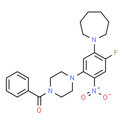 ChemSpider 2D Image | {4-[5-(1-Azepanyl)-4-fluoro-2-nitrophenyl]-1-piperazinyl}(phenyl)methanone | C23H27FN4O3