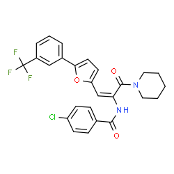 ChemSpider 2D Image | 4-Chloro-N-[(1E)-3-oxo-3-(1-piperidinyl)-1-{5-[3-(trifluoromethyl)phenyl]-2-furyl}-1-propen-2-yl]benzamide | C26H22ClF3N2O3